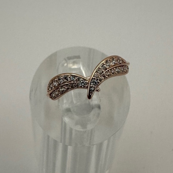Pandora 14k Rose Gold Plated Sparkling CZ Leaves Ring | Size 4.5 (48) - Picture 9 of 14
